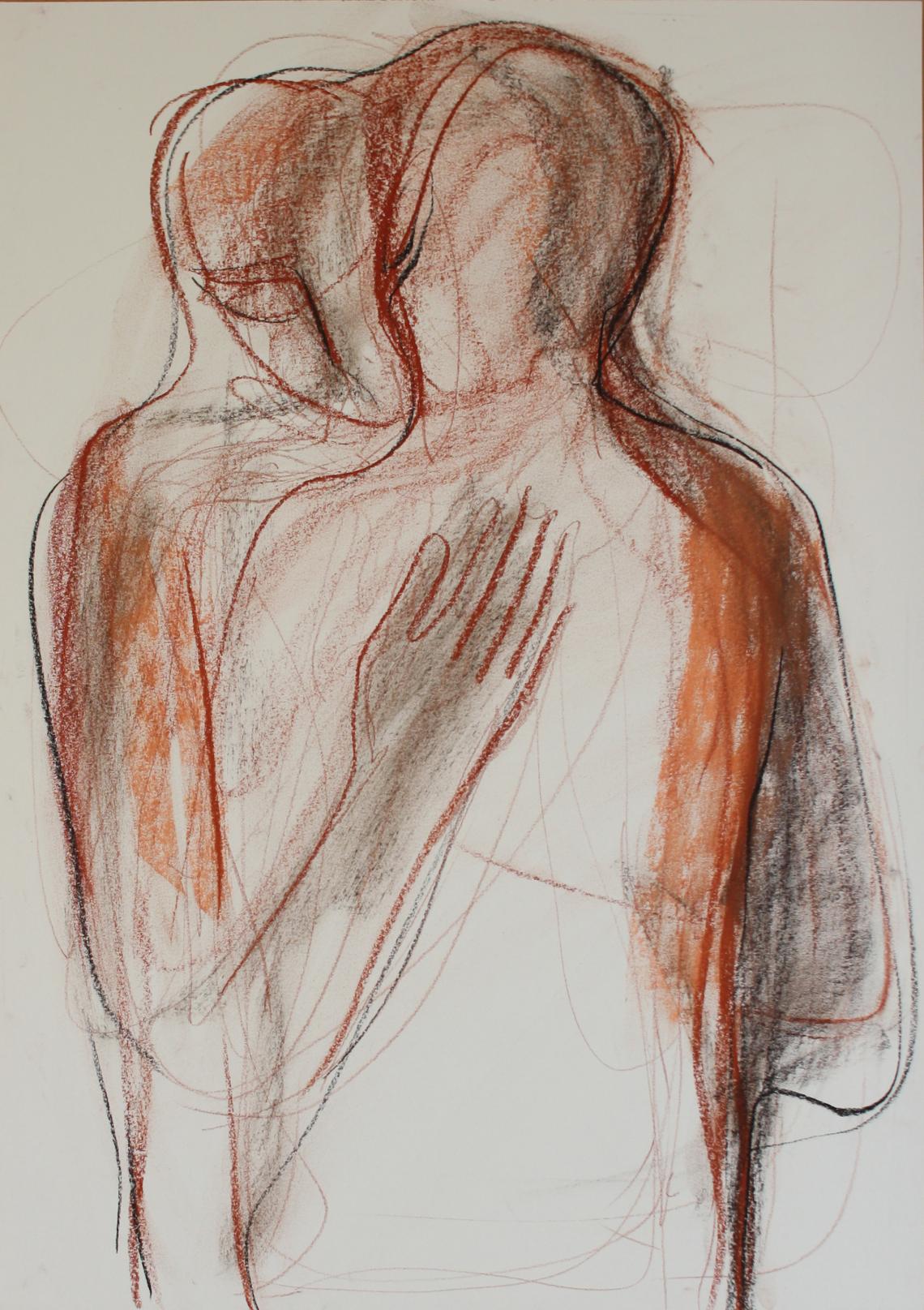 Ein sich umarmendes Paar, mit Pastellkreide gezeichnet