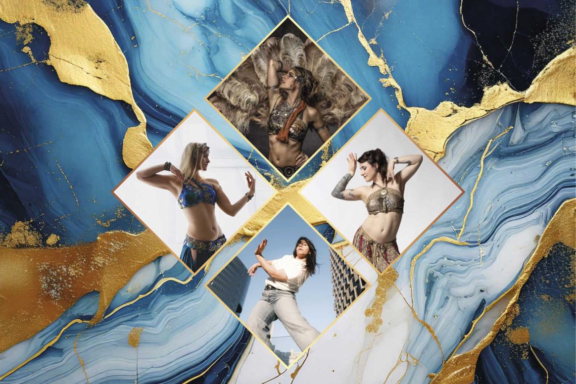 Vier Tänzerinnen stellen mit ihren Bewegungen Wasser dar.