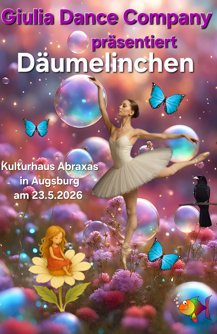 Ein sehr kleines Mädchen und eine Ballerina in einer Fantasiewelt.