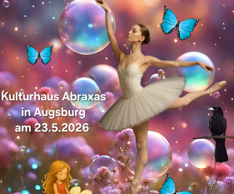 Ein sehr kleines Mädchen und eine Ballerina in einer Fantasiewelt.