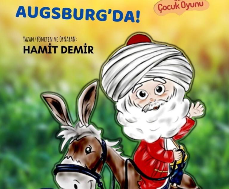 Ein Mann mit weißem Bart und Turban reitet auf einem Esel.